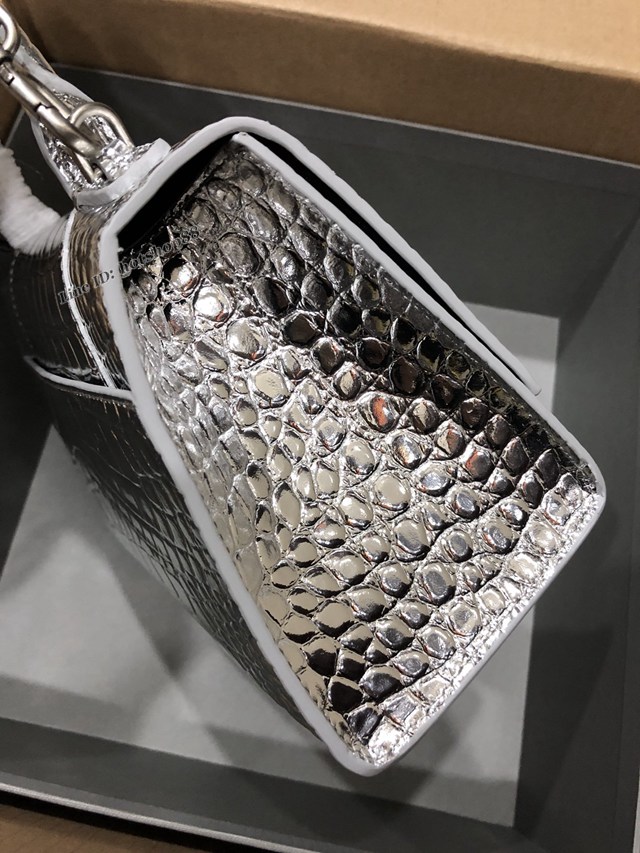 Balenciaga專櫃爆款大號手提女包 巴黎世家升級版鱷魚銀色銀扣Hourglass沙漏包 fyj1658